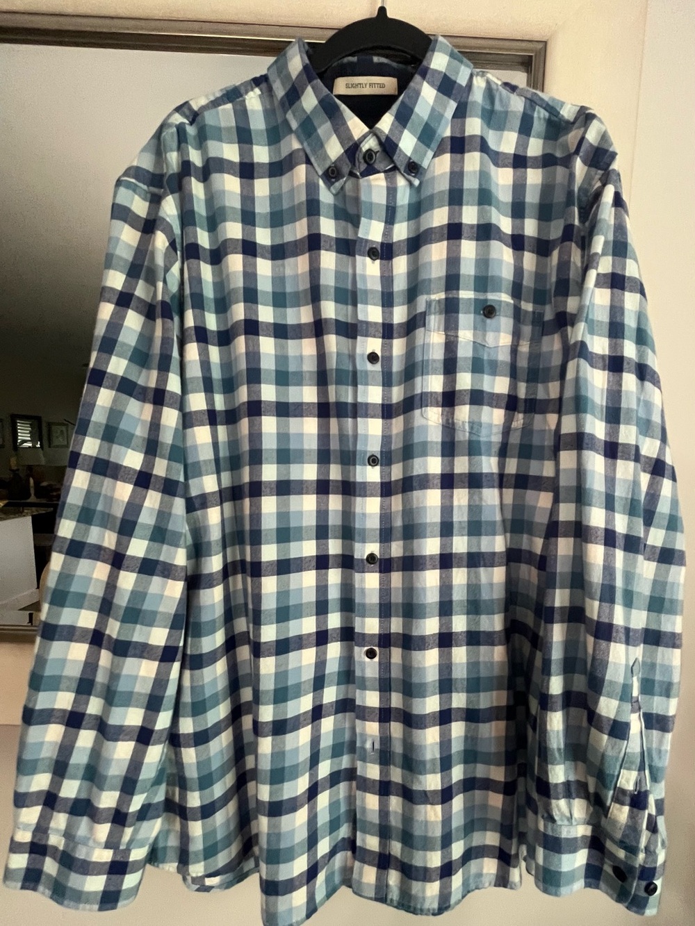 L.L. Bean Men’s Slightly Fitted 100% Cotton Flannel Blue White Plaid Size XL